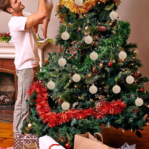 12Pcs Flocked Christmas Ball Ornaments, 2.36 in Velvet Plastic Christmas Tree Hanging Baubles, Soft Flocking Decorative Balls for Christmas Tree, Home & Holiday Scene Layout