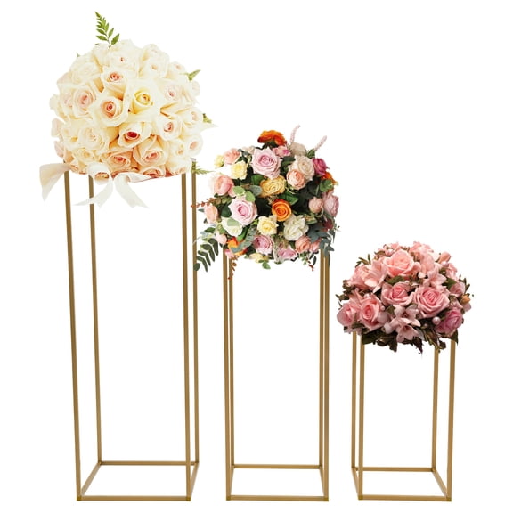 12Pcs Flower Stands for Party, Metal Flower Rack Table Centerpieces Flower Vase with Square Base, Flower Holder Display for Wedding Ceremony Home, Gold
