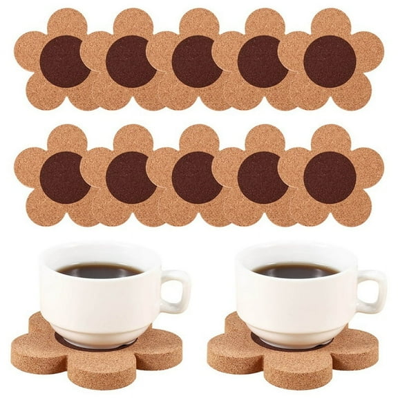 12Pcs Flower Style Cork Coasters Set 4 Inches Thick Drink Chamber Shape Absorbent