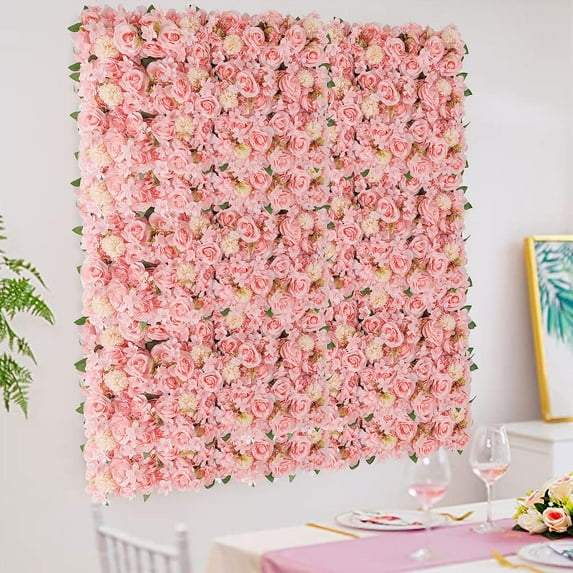 12Pcs Flowers Wall Panels Artificial Flower Wall Backdrop 20x8 Inch 3D Silk Rose Hydrangea Floral Panel for Wedding Backdrop Wall Birthday Event Décor