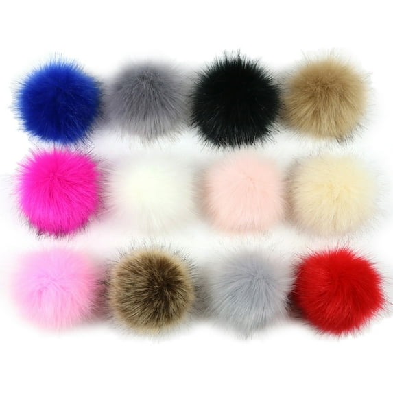 12Pcs Fluffy Plush Pom Pom Balls with Elastic Loop DIY Ornament for Knitting