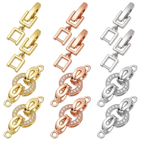 12Pcs Fold Over Clasp 3 Color Brass Cubic Zirconia Extension Clasp Snap Lock Closure End Caps Watch Platinum Rose Gold