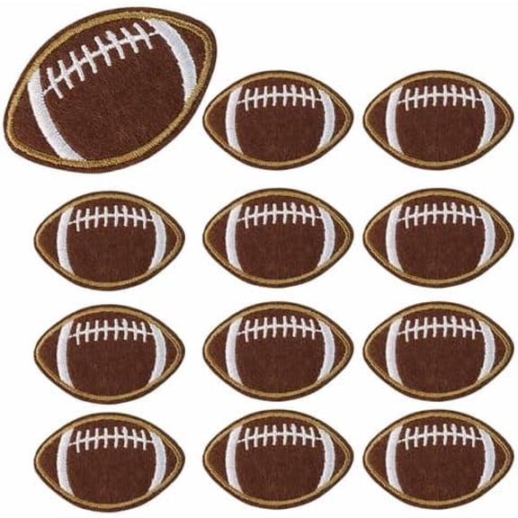 12Pcs Football Embroidered Iron On Patches - Dark Brown Iron Sew On Applique for Jeans, Clothes, Bags, Jackets, DIY Sewing Patches (2.2 X 1.4 inch)$$Art & Craft