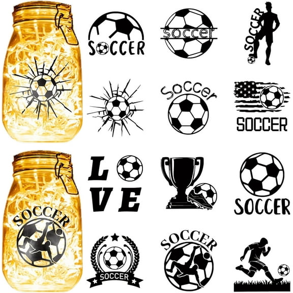 12Pcs Football Silhouettes Mason Jar Decor Laser Cut Cardboard Soccer Trophy Love Scrapbook Cutouts Die Cuts PVC for DIY Crafting Lantern Jars Wall Painting Glass Phones-No Sticker 4x3.5Inch
