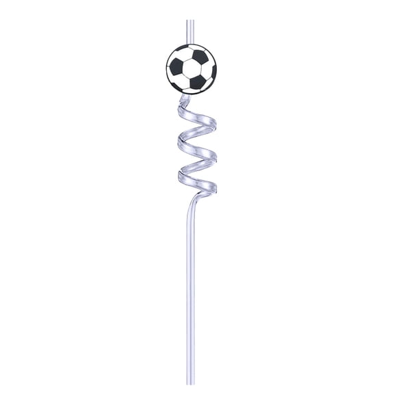 12Pcs Football Themed Spiral Drinking Straw Reusable Straw for Sports Parties Birthday Daily Use(Clear-27cm)