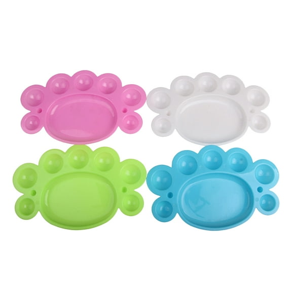 12Pcs Footprint Shape Plastic DIY Art Paint Drawing Tray Oil Water Colour Painting Pallet(Pink White Green and Blue)