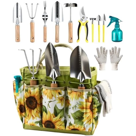 12Pcs Garden Tools Set, Heavy Duty Gardening Kit with Organizer Bag, for Digging, Weeding, Transplanting, Pruning Ideal Gardening Gifts