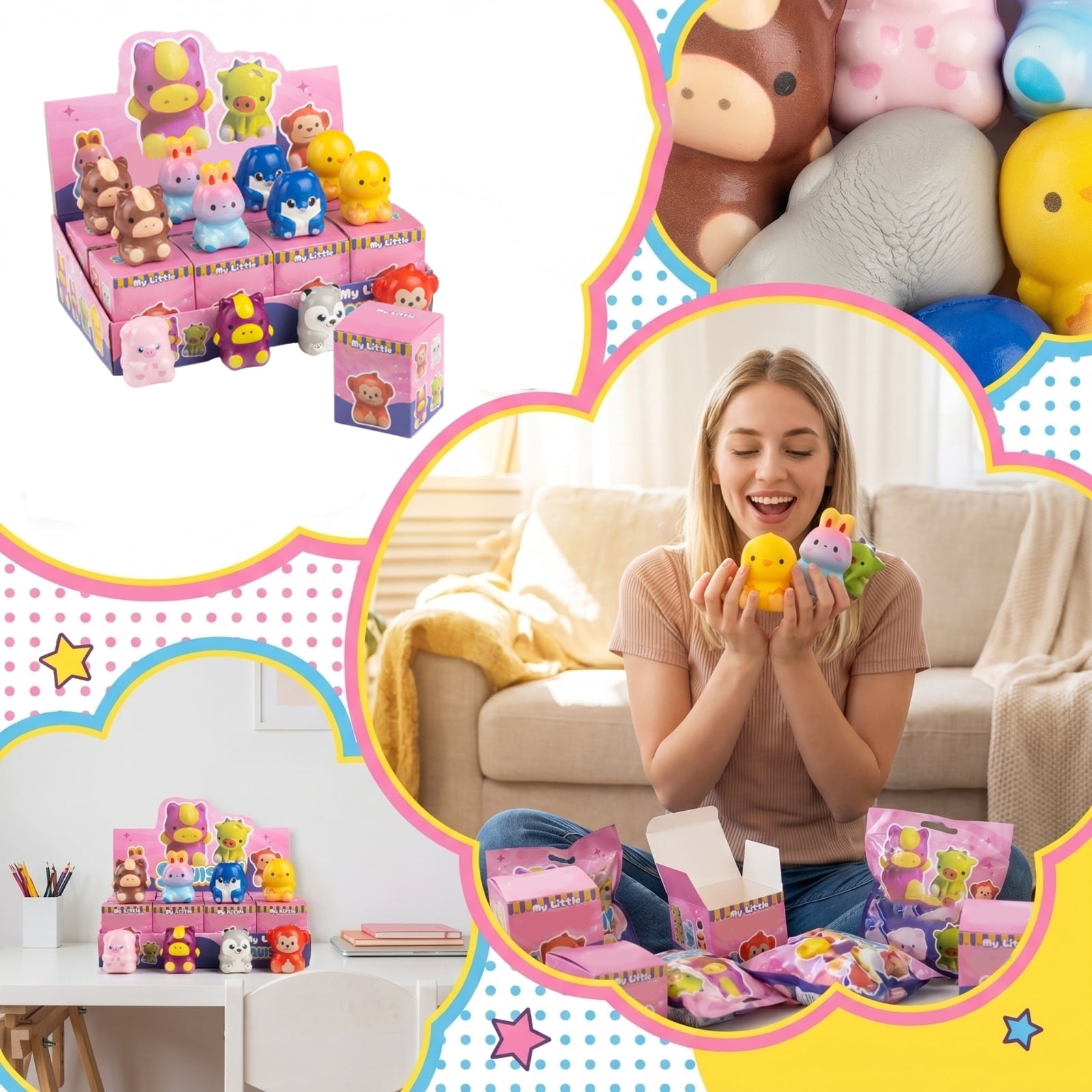 12Pcs Giant Jumbo Animal Mystery Box Squishy, Kawaii Desk Decor, Mochi Squishy Animal Figure, Cute Aesthetic Home Accessory, Fun Birthday Gift for Teens Adults