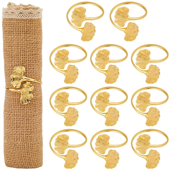 12Pcs Ginkgo Leaf Napkin Ring Gold Metal Iron Elegant Leaves Dinner Serviette Buckles Table Decoration Napkins Holder Rings SetDIY