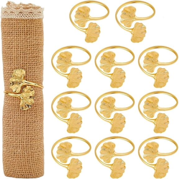 12Pcs Ginkgo Leaf Napkin Ring Gold Metal Iron Elegant Leaves Dinner Serviette Buckles Table Decoration Napkins Holder Rings Set