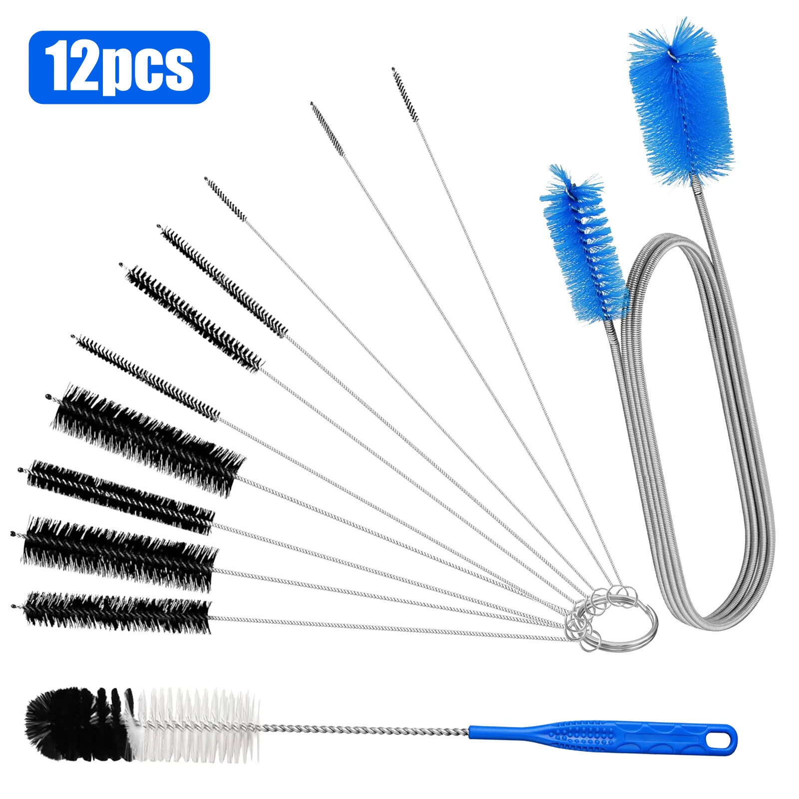 12Pcs Glass Bottle Pipe Cleaner Brush Set, Different Diameter Tube Straw Brush