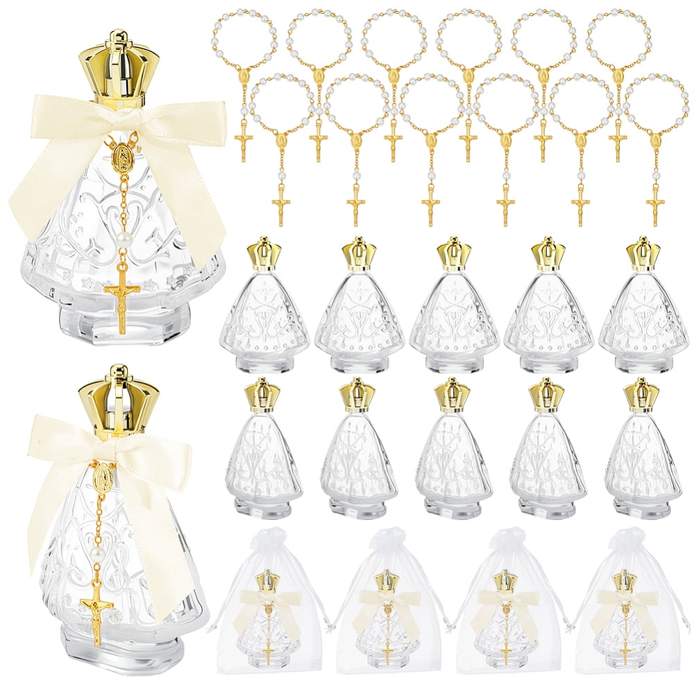 12Pcs Glass Perfume Refillable Bottles with 12Pcs Organza Gift Bags 12Pcs Polyester Packaging Ribbon Bowknot