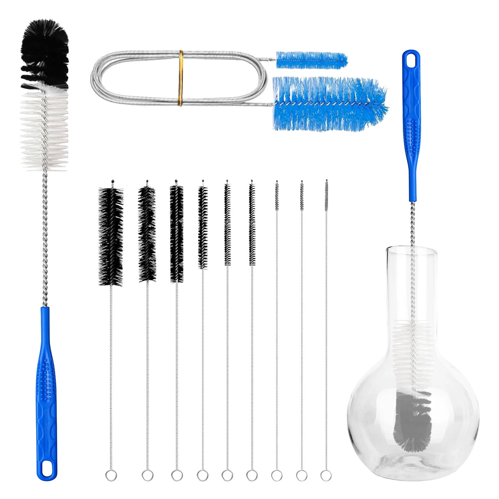 12Pcs Glass Tube Pipe Cleaner Brush Set, Long Handle Nylon Brush For Neck Bottle