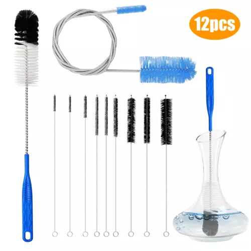 12Pcs Glass Tube Pipe Cleaners Brush Kit, Long Handle Flexible Nylon Straw Brush