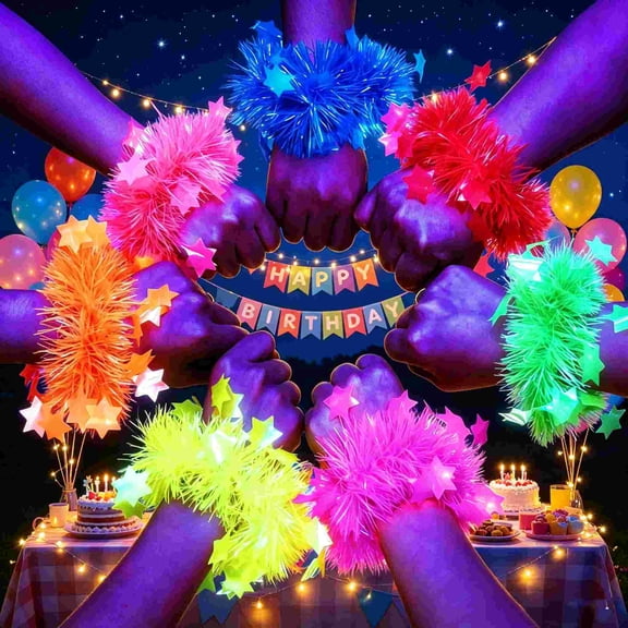 12Pcs Glow in The Dark Party Bracelet, Colorful Glow in The Dark Party Supplies, Neon Fluorescent Blacklight Bracelet Party Favors