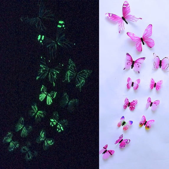 12Pcs Glow in the Dark Butterfly Wall Stickers, Removable Butterfly Wall Decals for Bedroom, Living Room and Home Decor, Luminous Butterfly Decor