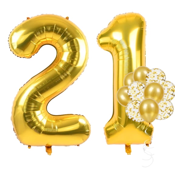 12Pcs Gold 21 Balloon Numbers Set Big 32 Inch Gold 21 Foil Balloons Confetti Balloons 21th Birthday Party Decorations Girls Boys Cheers to 21 Years Finally Legal Bday 21st Anniversary Party Supplies