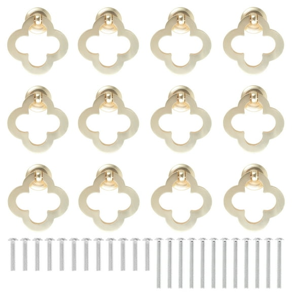 12Pcs Gold Cabinet Pull Zinc Alloy 4 Leaf Clover Shape Drawer Handle Single Hole Furniture Pull Hardware Brushed Gold Dresser Cupboard Handle with Screw for Kitchen Bathroom