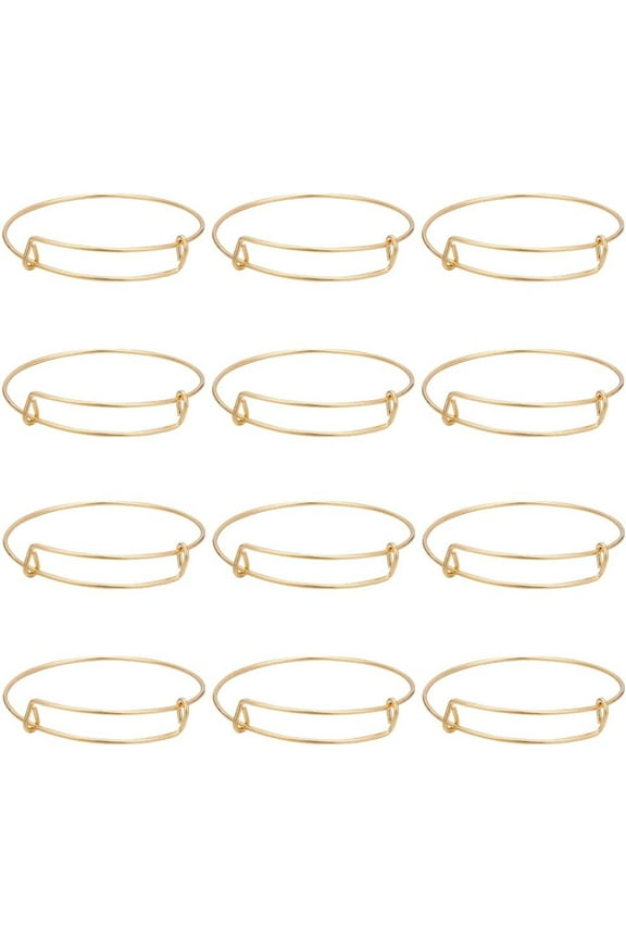 12Pcs Gold Expandable Bangle Adjustable Wire Bracelets Stainless Steel Blank Metal Stackable Bracelet Cuff Set for Jewelry Making Charms Bulk DIY Crafting Supplies Women Adults Beginner DIY