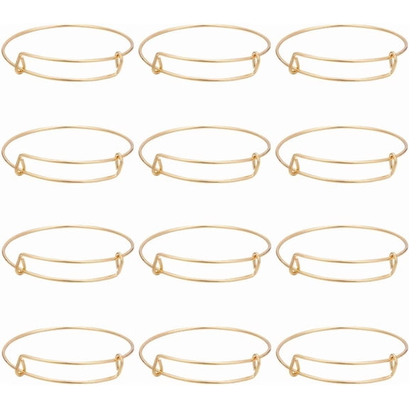 12Pcs Gold Expandable Bangle Adjustable Wire Bracelets Stainless Steel Blank Metal Stackable Bracelet Cuff Set for Jewelry Making Charms Bulk DIY Crafting Supplies Women Adults Beginner
