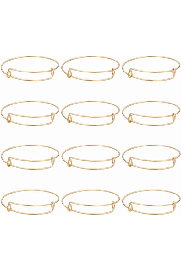 12Pcs Gold Expandable Bangle Adjustable Wire Bracelets Stainless Steel Blank Metal Stackable Bracelet Cuff Set for Jewelry Making Charms Bulk DIY Crafting Supplies Women Adults Beginner