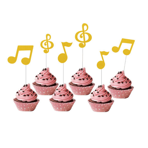 12Pcs Gold Glitter Music Note Cupcake Toppers Treble Clef Musical Symbol Cake Picks Music Recital Concert Band Grad Birthday Party Cupcake Decorations