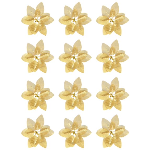 12Pcs Gold Glitter Poinsettia Picks, Christmas Poinsettia Artificial Flowers with Wired Stem,8.46in Xmas Tree Ornaments for Luxury Holiday & New Year Party Decor