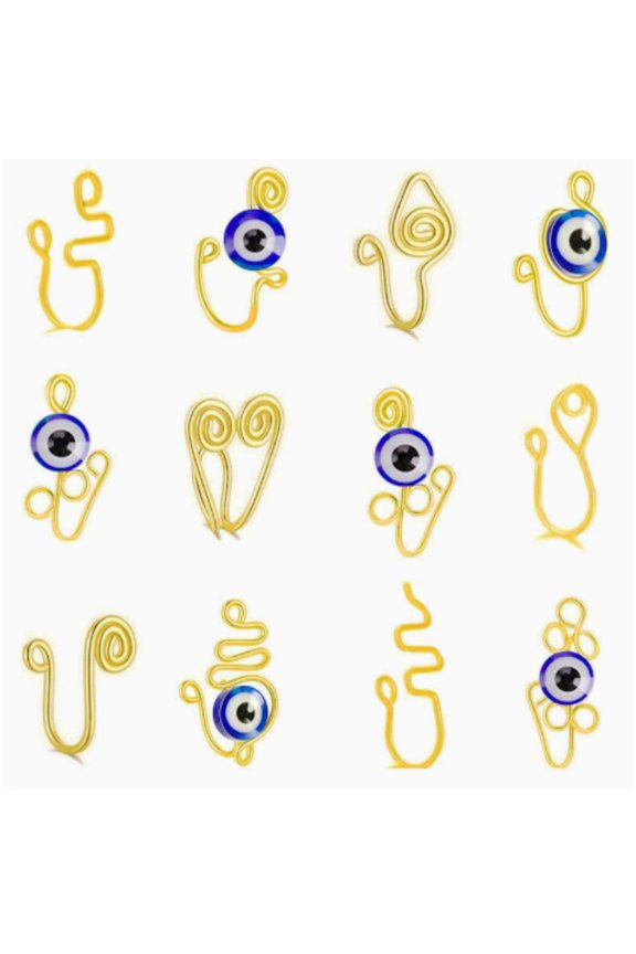 12Pcs Gold Magnetic CZ Fake Nose Rings Septum Lip Ear Cuffs Non-Pierced Jewelry