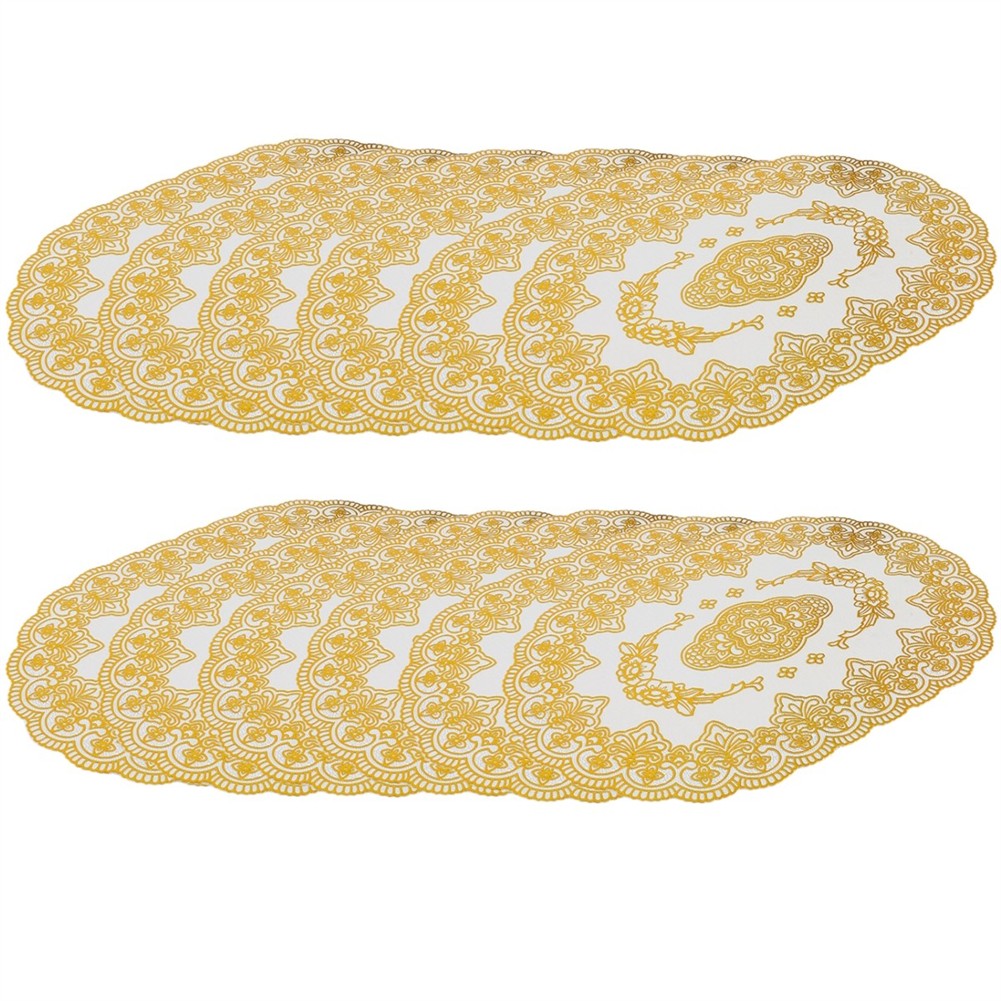 12Pcs Gold Rectangle Oval Pressed Vinyl Pvc Placemats For Dinner Table