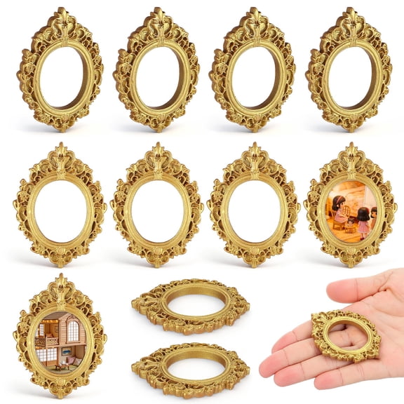 12Pcs Gold Resin Mini Photo Frames 2.75X2.04In Vintage Tiny Picture Frame Craft Supplies for Jewelry Making Dollhouse Decor Party Favors