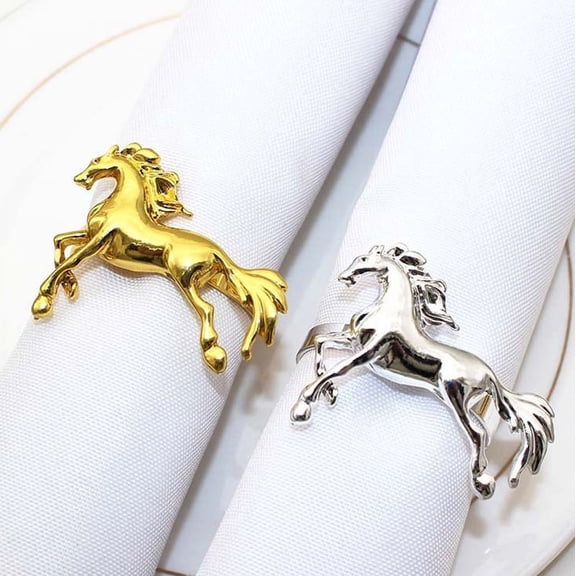 12Pcs Gold/Silver Horse Napkin Holder Metal Animal Napkin Rings for Dinner Wedding Holiday Easter Thanksgiving Christmas, Party Banquet Buffet Table Setting