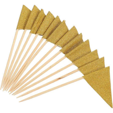 12Pcs Golden Toothpick Flags Mini Plain Triangle Stick Cupcake Toppers Flags Toothpick Flags DIY Decoration