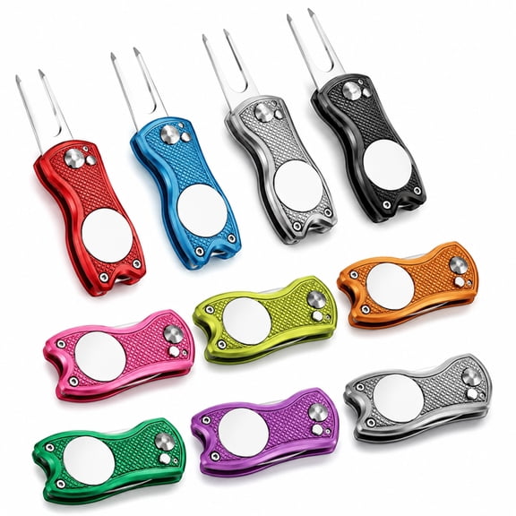 12Pcs Golf Divot Repair Tool Set with Magnetic Ball Markers, Foldable Stainless Steel Golf Turf Repair Tools, Multi Color Golf Accessories for Course Maintenance, Golf Bag Essentials