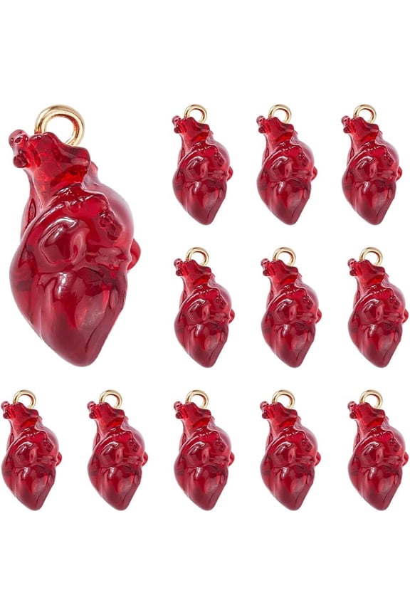 12Pcs Gothic Heart Charm Anatomical Heart Charms Bulk Resin 3D Hearts Organ Charms Human Anatomy Pendants Theme Charm