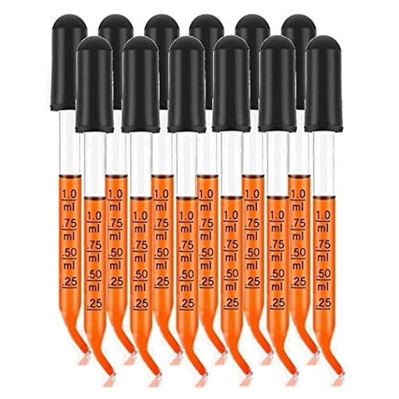 12Pcs Graduated 1ml, Glass Dropper 3" with Angled Tips and Black Suction Bulb, Straight Tip Calibrated for Essential Oils