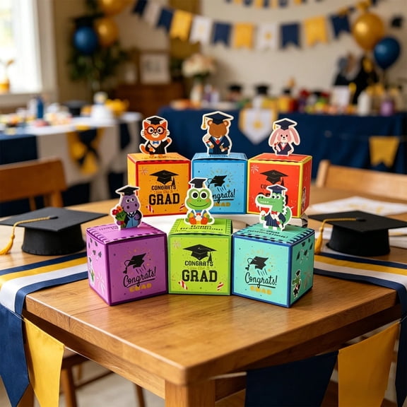 12Pcs Graduation Theme Mixed Packaging Box Exquisite Storage Container For Party Seasonal Gift Daily Article Packing Household Use
