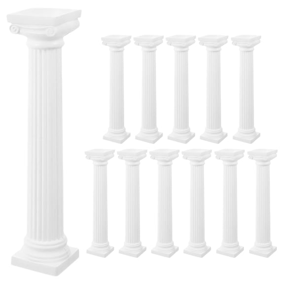 COMPUKAS Set of 12 White Plastic Roman Column Candle Holders for Weddings, Elegant Multi-Purpose Decorative Use