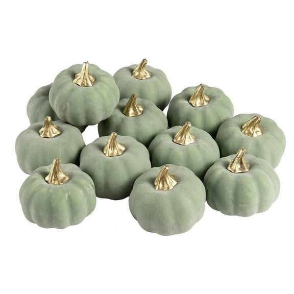 12Pcs Green Small Artificial Pumpkins Decorative Pumpkins Green Foam Pumpkins 2.95"Wide for Fall Wedding Thanksgiving Harvest Table Centerpiece Farmhouse Decor,Little Pumpkin,Lifelike Mini Pumpkin