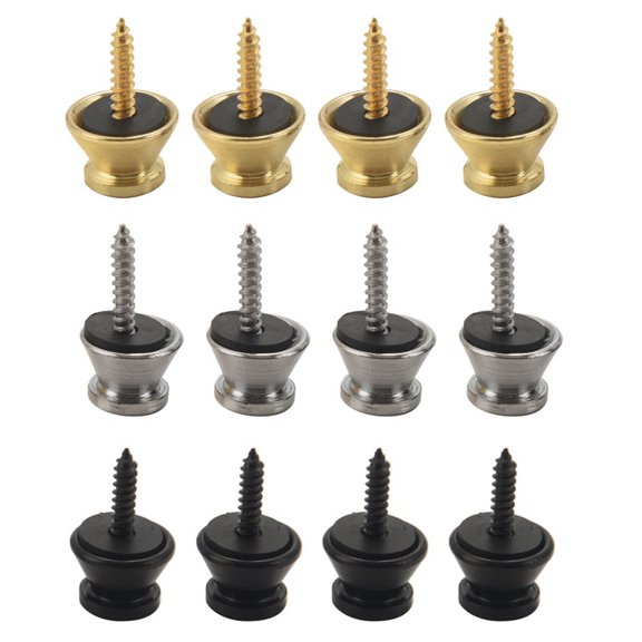12Pcs Guitar Strap Buttons Lock Pins Guitar Metal Strap Buttons for Acoustic Guitar, Electric Guitar, Bass, Ukulele metal Black&gold&silver,4 x gold button 4 x Silver button 4 x black button