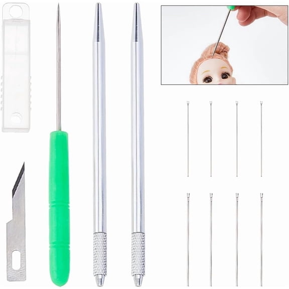 12Pcs Hair Rooting Holders Reroot Rehair Tools Brass Knitting Needle 1.5 Inch Wig Tool Accessories Dolls Breed Hair Dolls Hairs Rerooting Tool Platinum