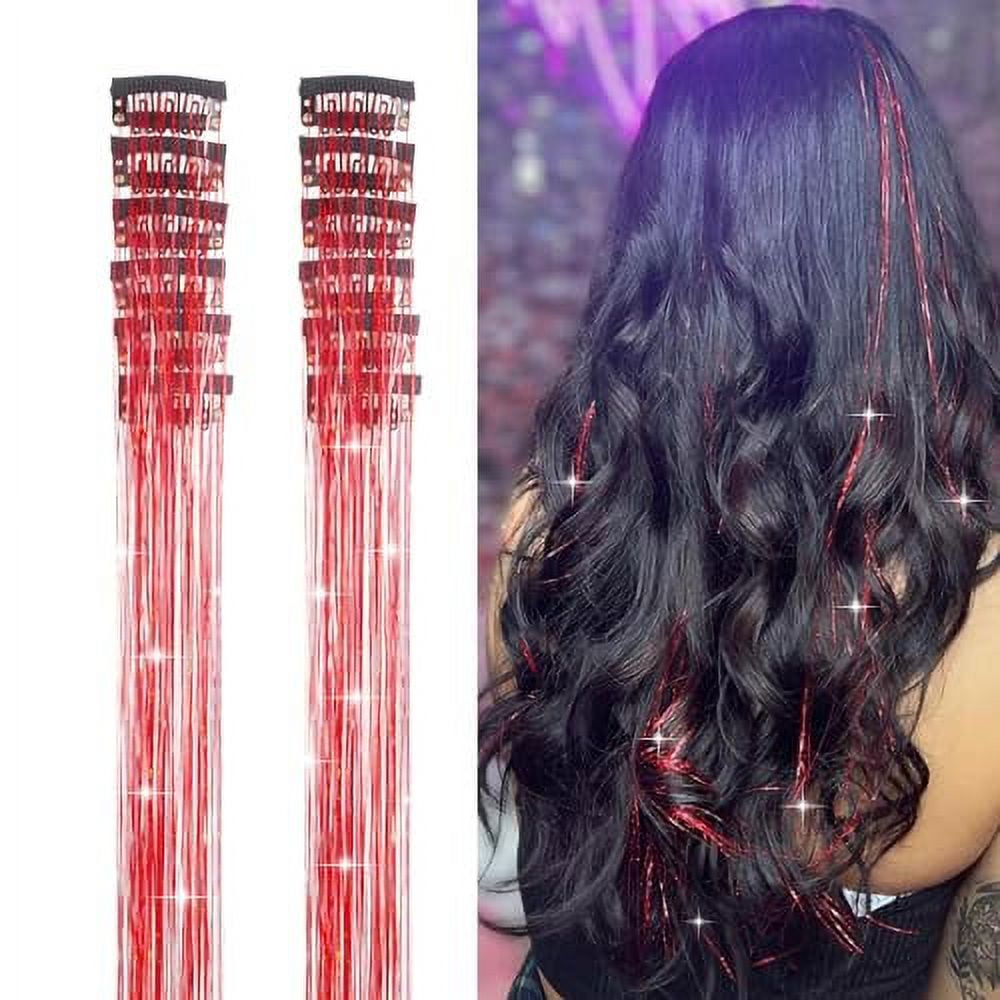 12Pcs Hair Tinsel Clip in 19.6Inch Glitter Tinsel Hair Extensions Clip