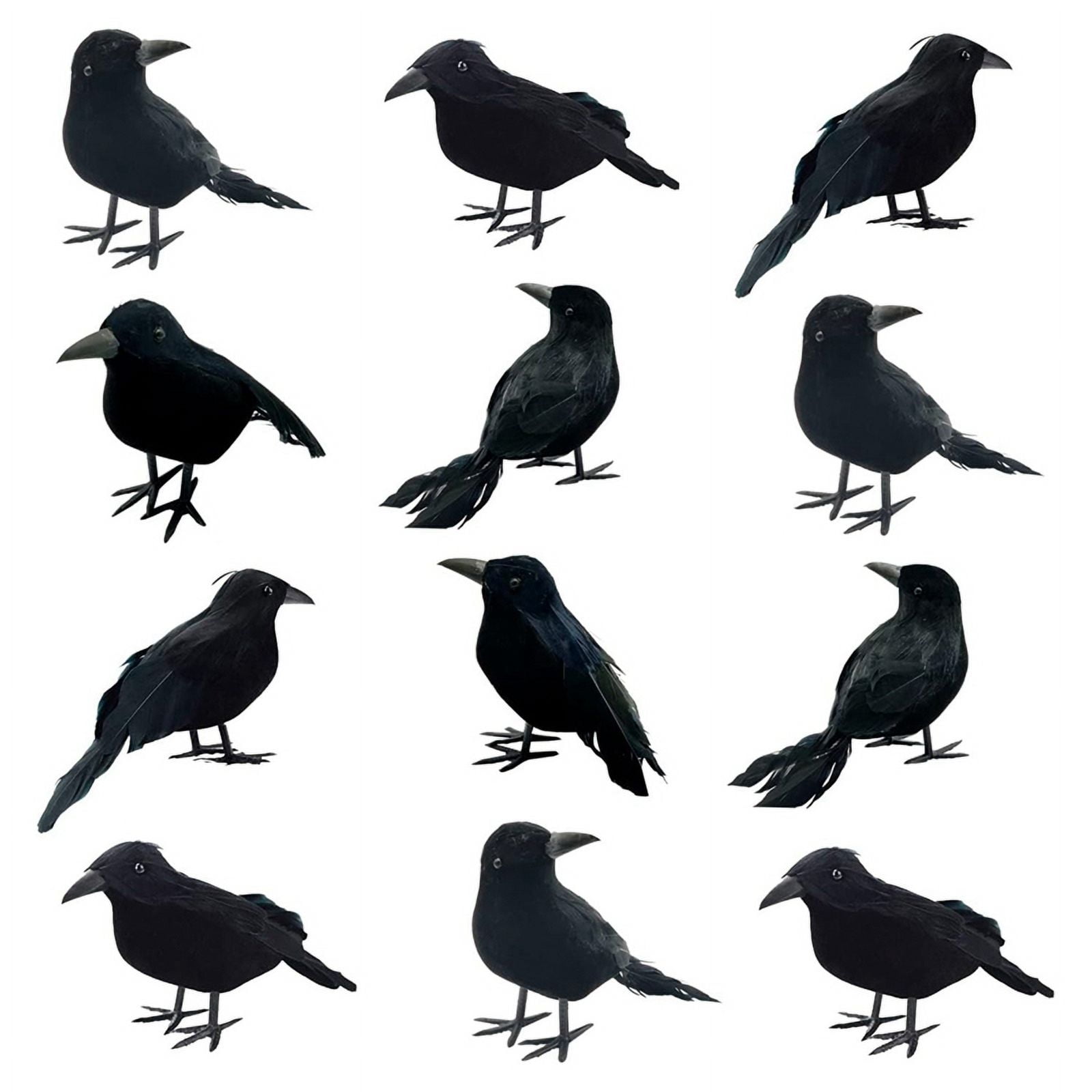 12Pcs Halloween Black Crows Feathered Crows Realistic Looking Handmade