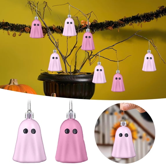 12Pcs Halloween Hanging Ornaments Cute Ghost Tree Decorations, Pastel Pink & Light Pink Mini Pendant Set for Home Party Supplies, Spooky Festive Accents for Indoor Display & Celebration