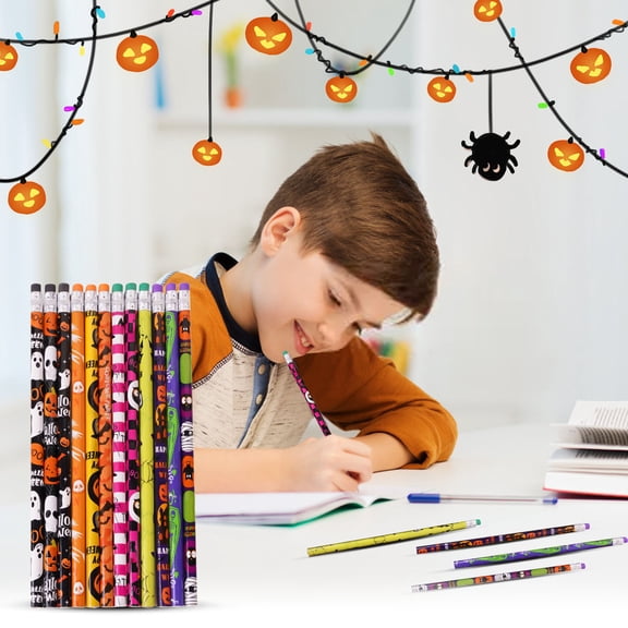 12Pcs Halloween Pencil Wooden Pencils with Erasers for Halloween Party Favor Bag Fillers, Halloween Themed Pencils for Party Favors and Event Supplies