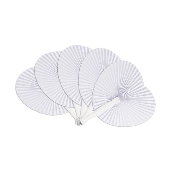 12Pcs Hand Fan Paper White Foldable Fan Bamboo DIY Wedding Decor White Heart