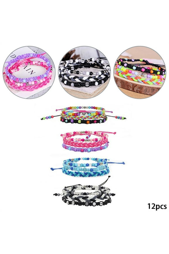 12Pcs Handmade Friendship Bracelets Set Waterproof String & Stretch Beaded, Friendship Gifts Gifts for Girls Handmade Gifts, Adjustable Knot Durable Elastic with Vibrant Colors for Teen Girls Kids