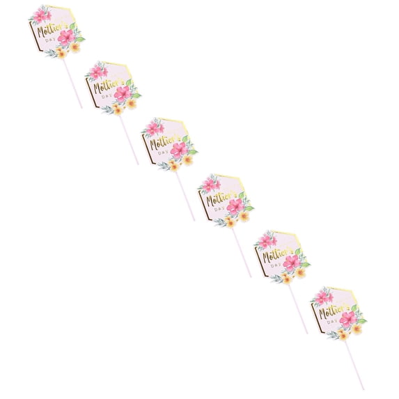 12Pcs Happy Mother's Day Cake Toppers - Tropical Floral Hexagon Paper Cake Picks with Gold Border Bulk Set - Elegant Cake Decorations for Mother's Day, Garden Parties & Bridal Showers