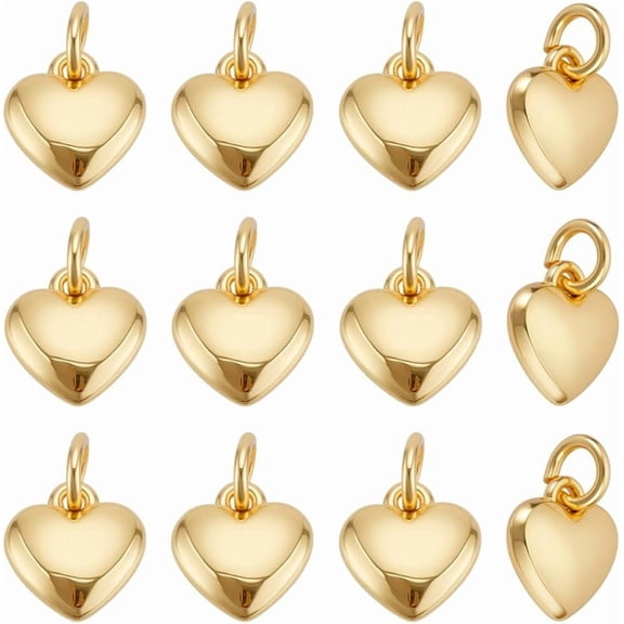 12Pcs Heart Charms 2 Color Love Pendant with Jump Ring Golden Sliver Metal Dangle Charm