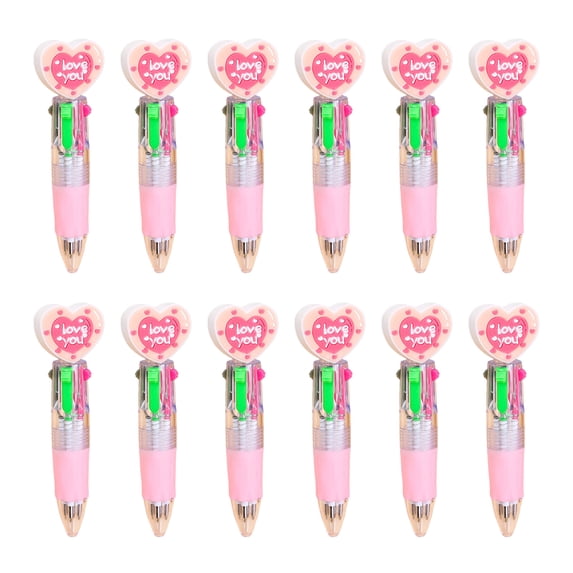 12Pcs Heart Shape Multicolored Pen 4-Color-in-1 Ballpoint Pen for Daily Note Taking Drawing and Classroom Exchange Gift