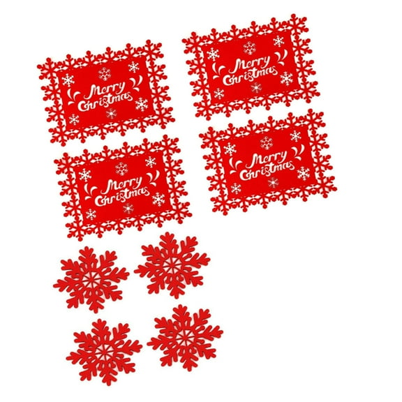 12Pcs Heat Resistant Felt Placemats Snowflake Shaped Christmas Table Mats Dining Accessories for Parties and Banquets
